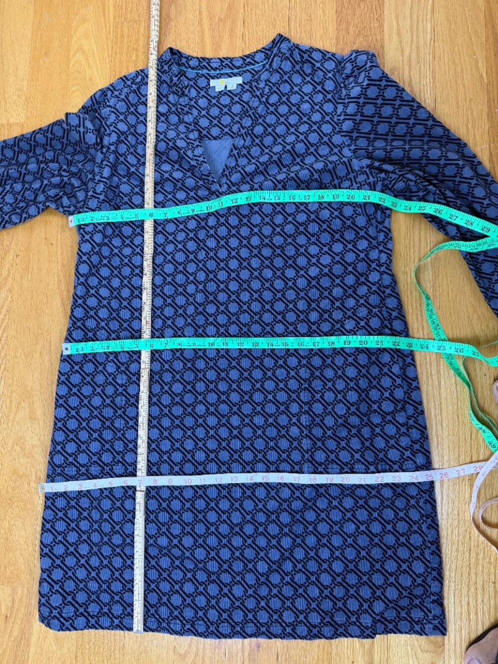 Boden Corduroy Dress Blue Black Trellis V-Neck Esmeralda (16-18) - Picture 9 of 9